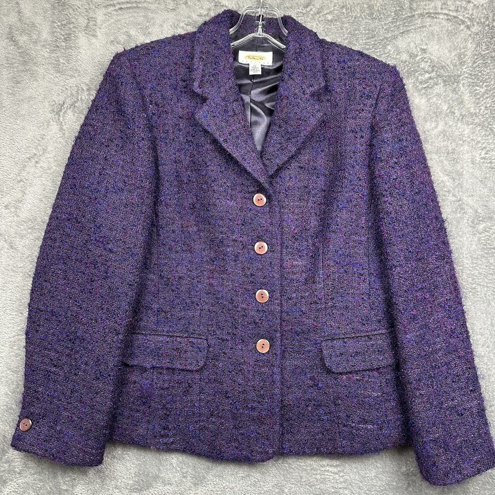 VTG Talbots Petite Blazer 12P Purple Wool‎ Mohair Tweed Preppy Classic USA Made